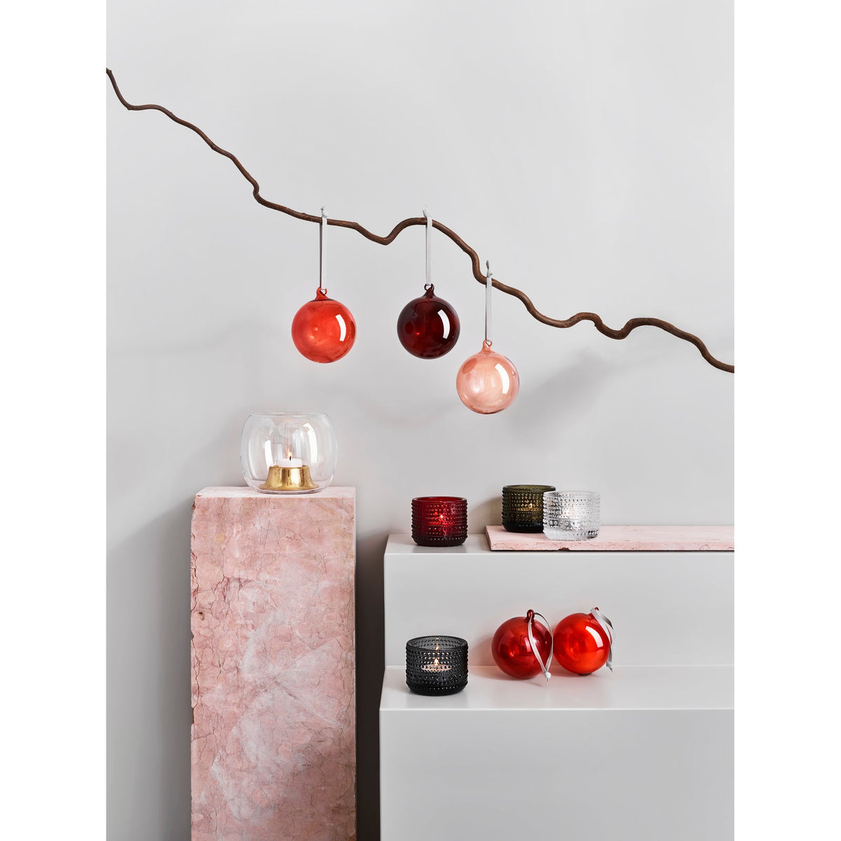 Iittala red glass ball 40mm 5-set