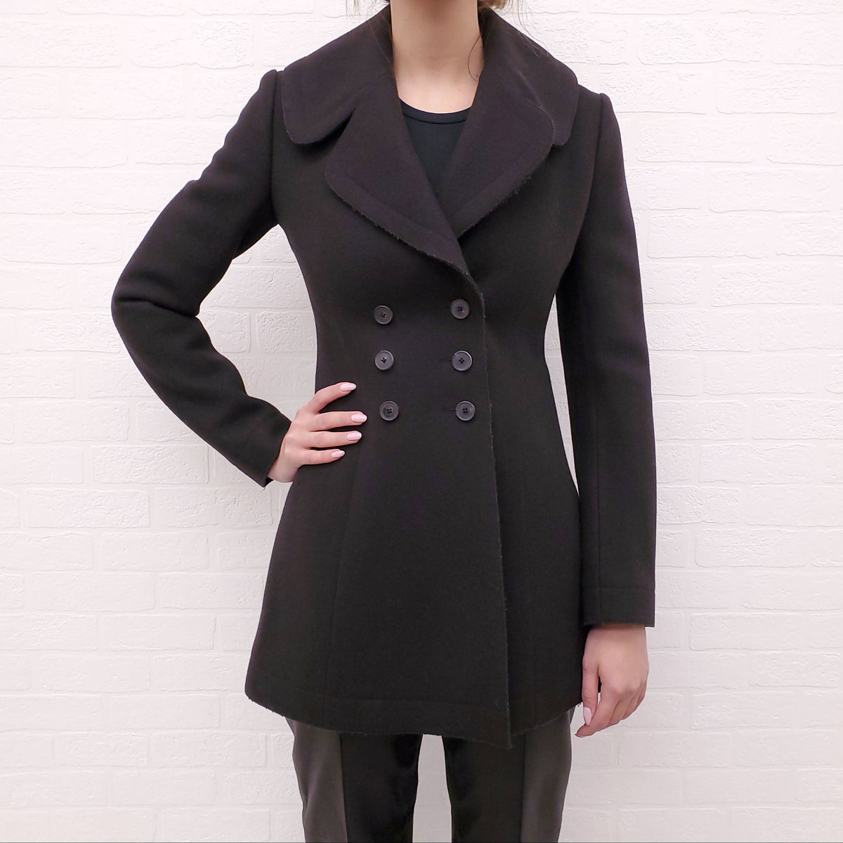 ALAÏA BLACK FITTED PEACOAT - SIZE 38