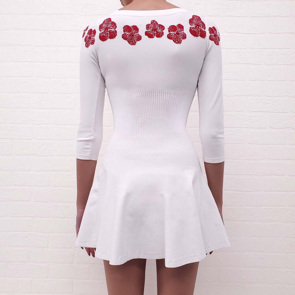 ALAÏA WHITE DRESS WITH RED FLOWERS - SIZE 36