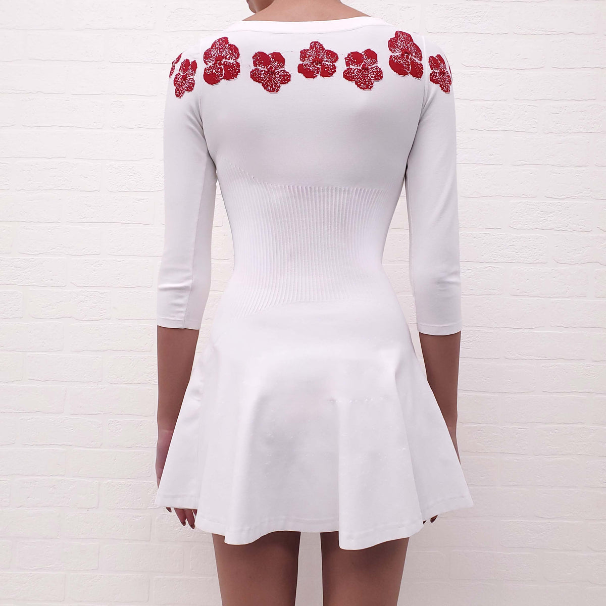 ALAÏA WHITE DRESS WITH RED FLOWERS - SIZE 36