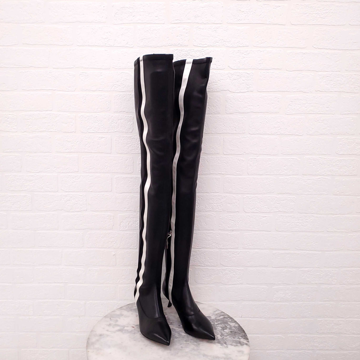 ALCHIMIA DI BALLIN LEATHER KNEE HIGH BOOTS WITH SATIN RIBBON DETAIL - SIZE 38