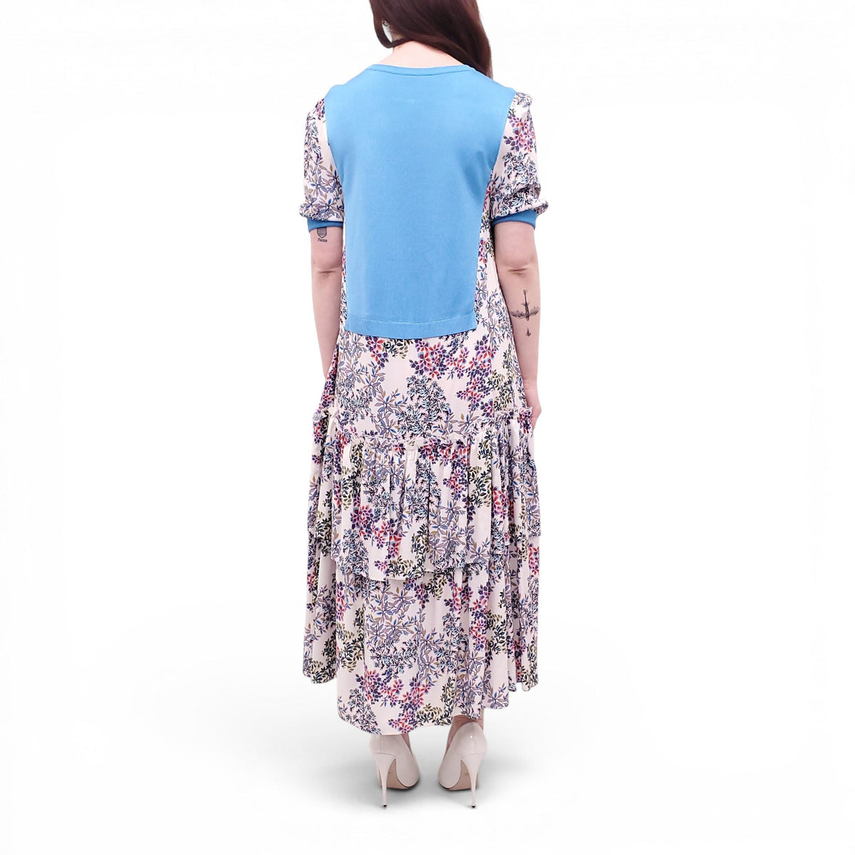 ANTONIO MARRAS FLORAL DRESS WITH BLUE KNIT DETAIL - SIZE M