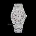 AP Royal Oak Full Pave Dial Red Stick Markers Diamond Bezel Full Iced Out Moissanite Diamond Watch For Women