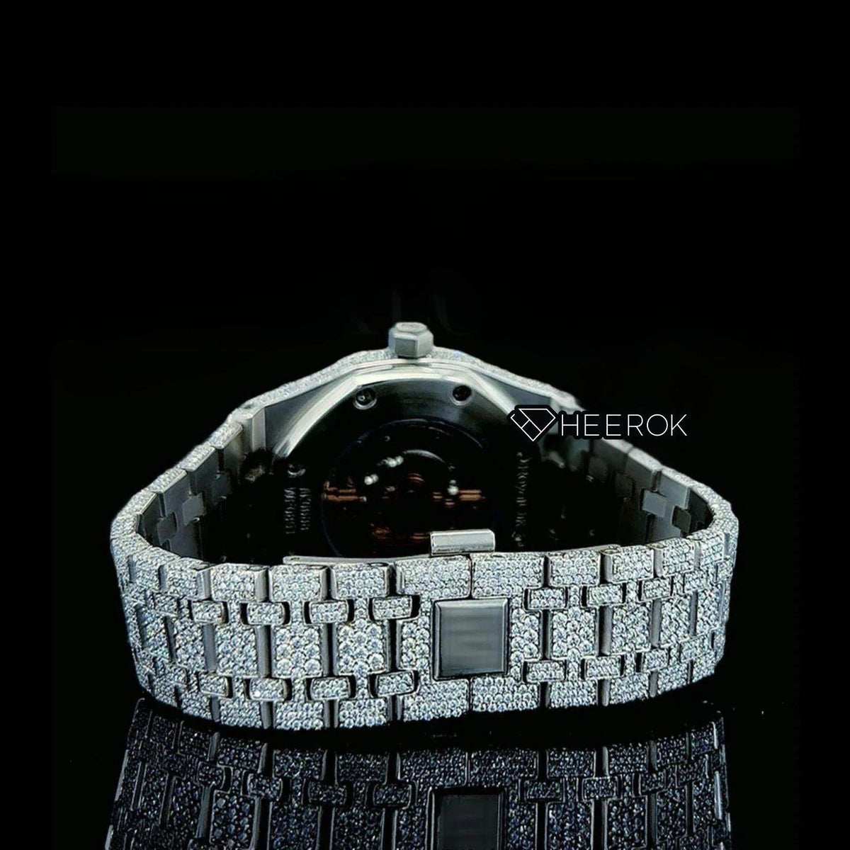 AP Royal Oak Fully Iced Out White Dial Black Stick Markers Diamond Bezel Moissanite Diamond Bracelet
