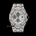 AP Royal Oak Offshore Chronograph White Dial Standard Numerals Large Round Diamond Bezel Rose Gold Two Tone Fully Iced Out Moissanite Watch