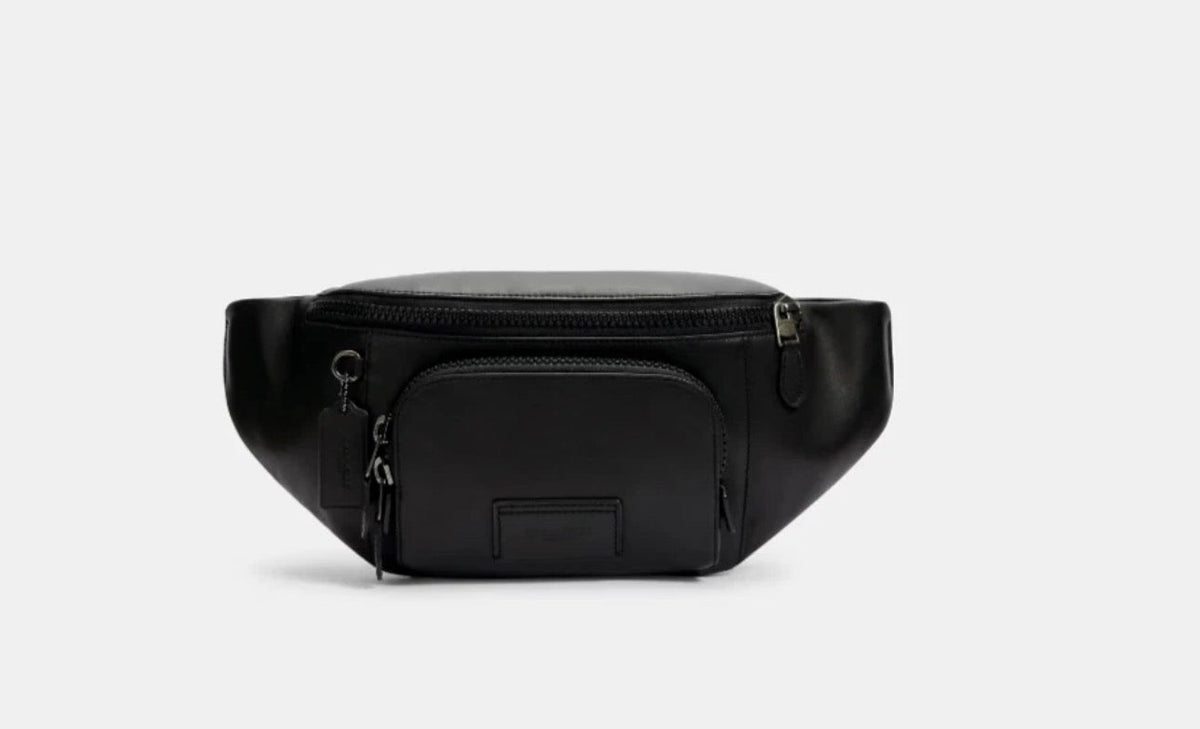 NWT Coach Men's Track Belt Bag In Smooth Leather In Gunmetal/Black