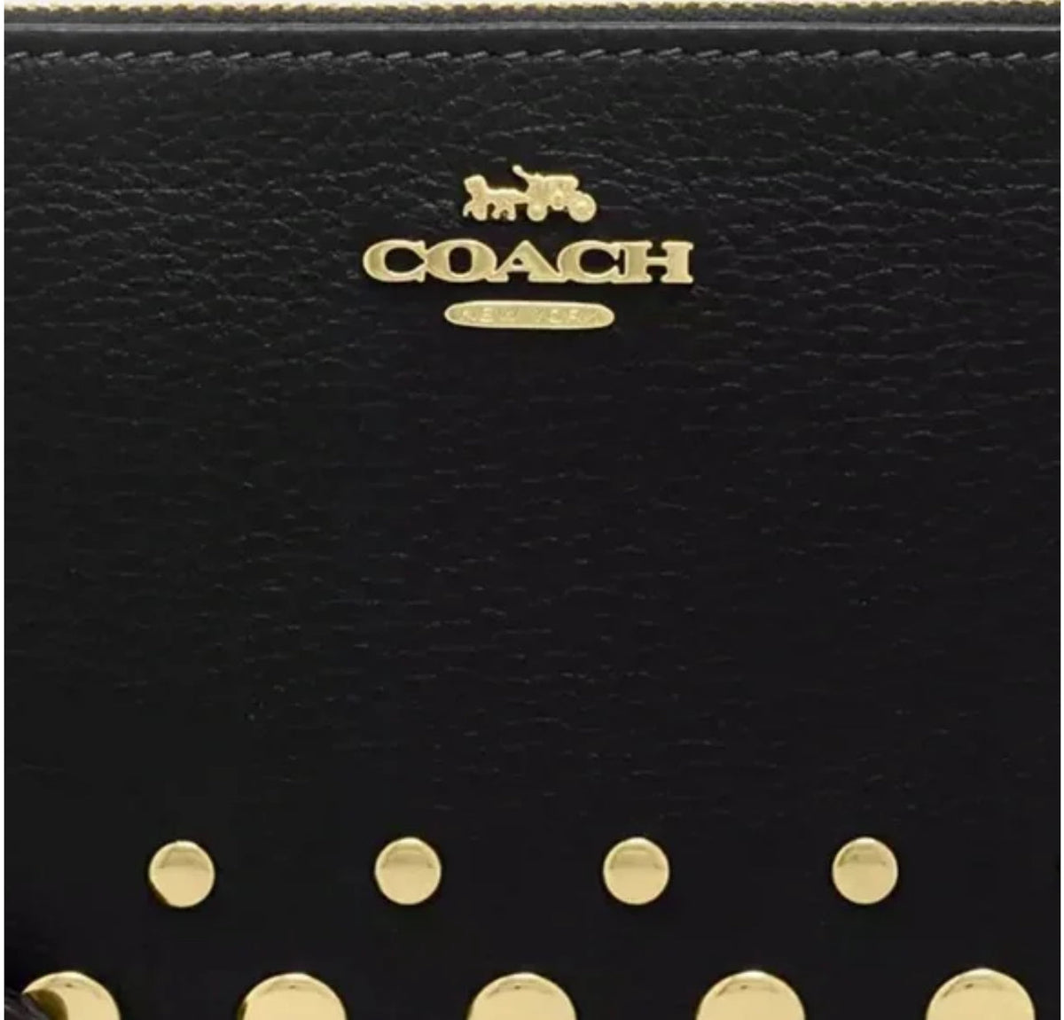 NWT Corner Zip Leather Wristlet with Rivets In Black