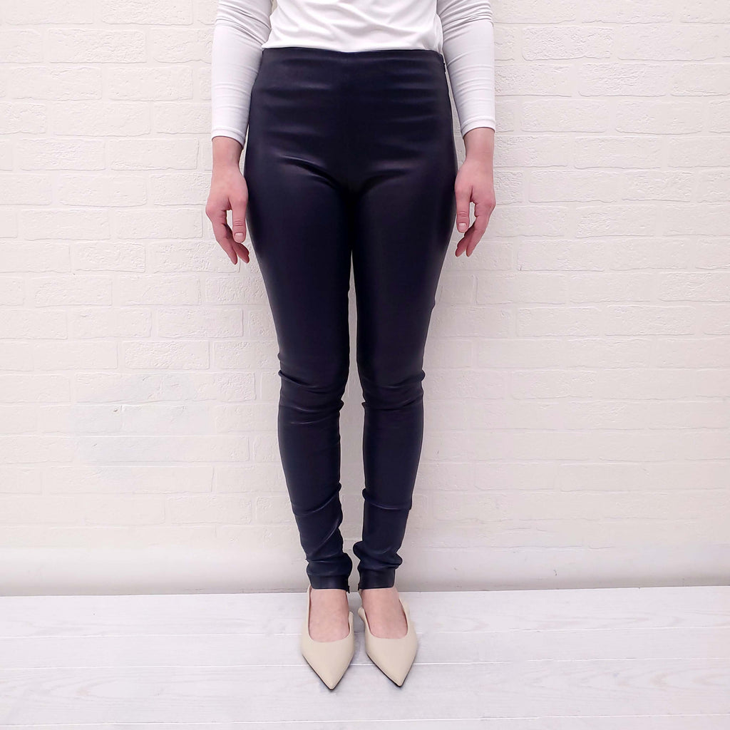 BALENCIAGA NAVY LEATHER PANTS - SIZE 38