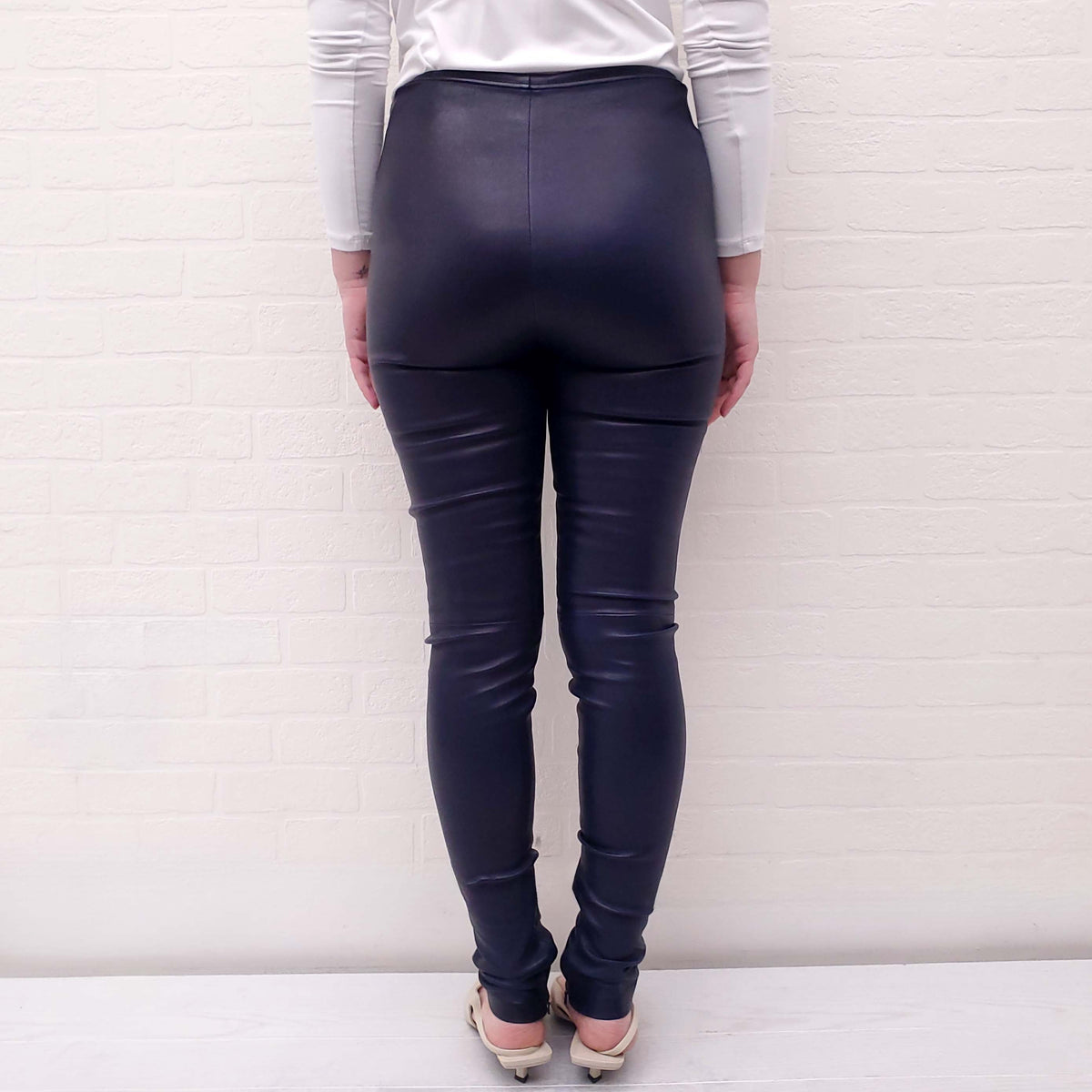 BALENCIAGA NAVY LEATHER PANTS - SIZE 38