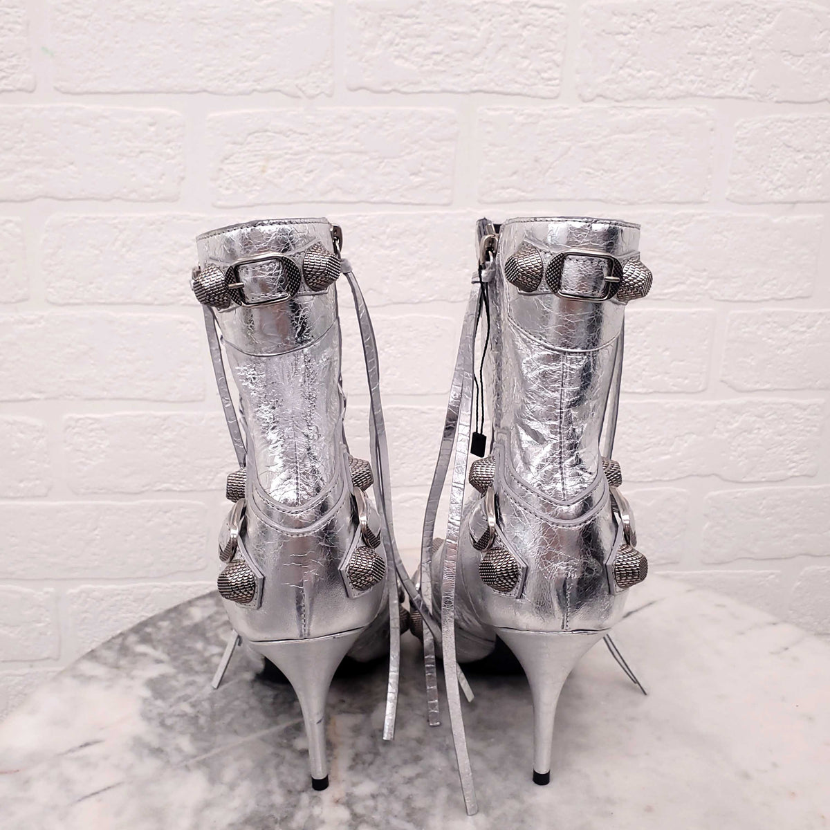 BALENCIAGA SILVER STUDDED BOOTS - SIZE 38.5