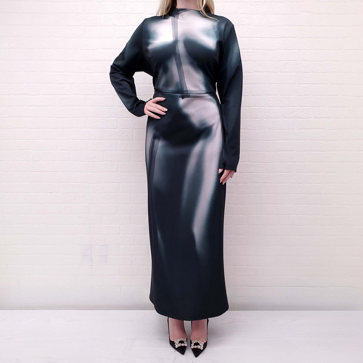 BALMAIN GREY THUMBHOLE MAXI DRESS - SIZE 52