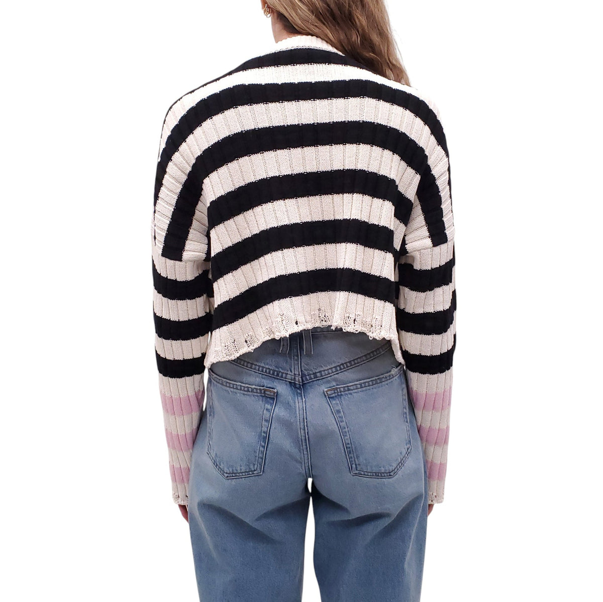 BALMAIN PEARL EMBELLISHED STRIPED SWEATER - SIZE 38