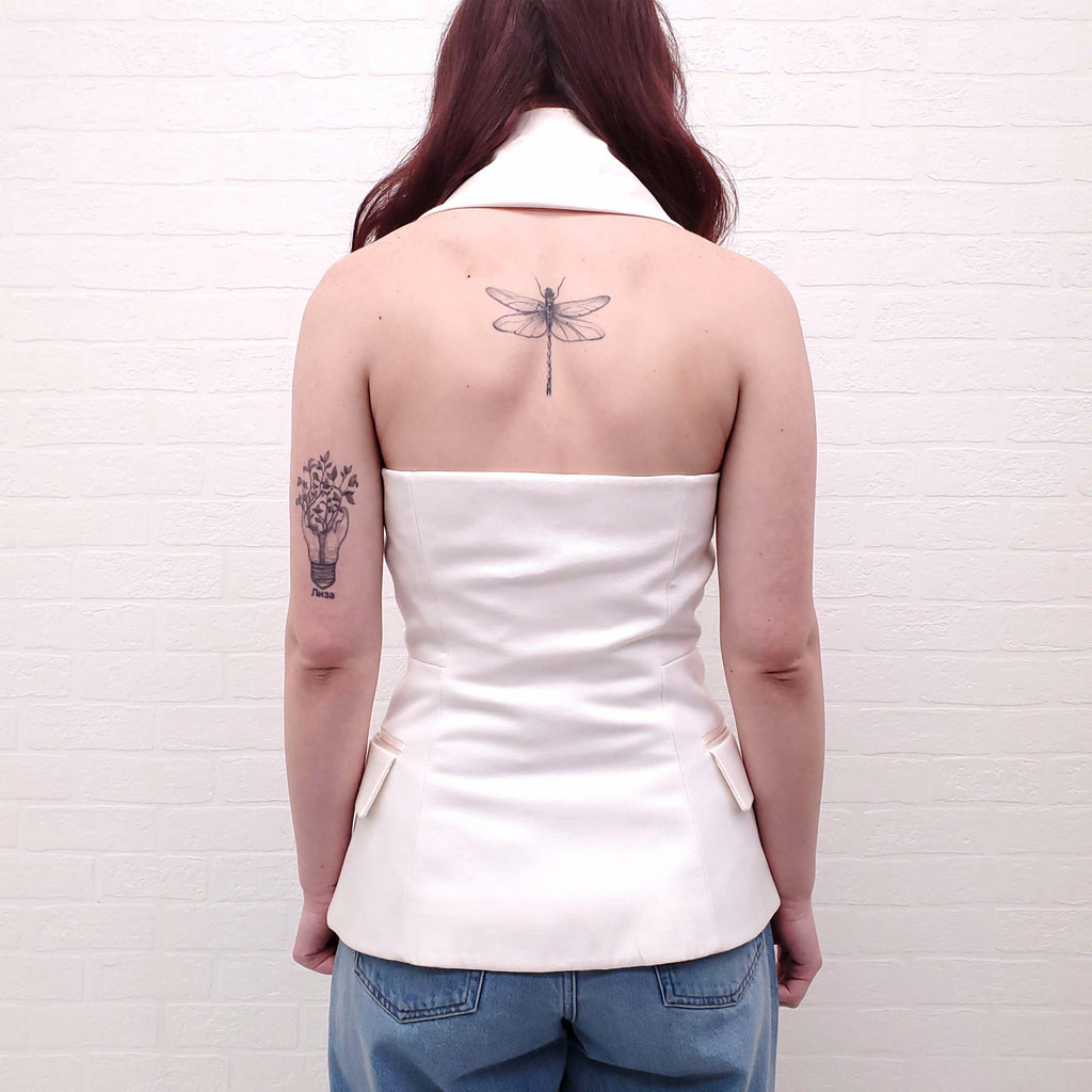 BALMAIN WHITE VEST WITH GOLD LOGO BUTTONS - SIZE 38