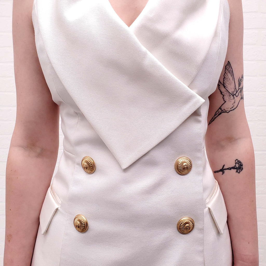 BALMAIN WHITE VEST WITH GOLD LOGO BUTTONS - SIZE 38