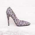 BOTTEGA VENETA WHITE, PURPLE AND GREEN FLORAL HEELS - SIZE 40