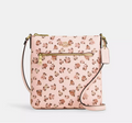 NWT Coach Mini Rowan File Bag With Rose Print In Gold/Blush