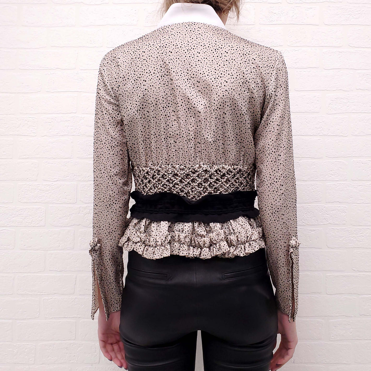 CARVEN POLKA DOT ROUCHED BLOUSE - SIZE 36