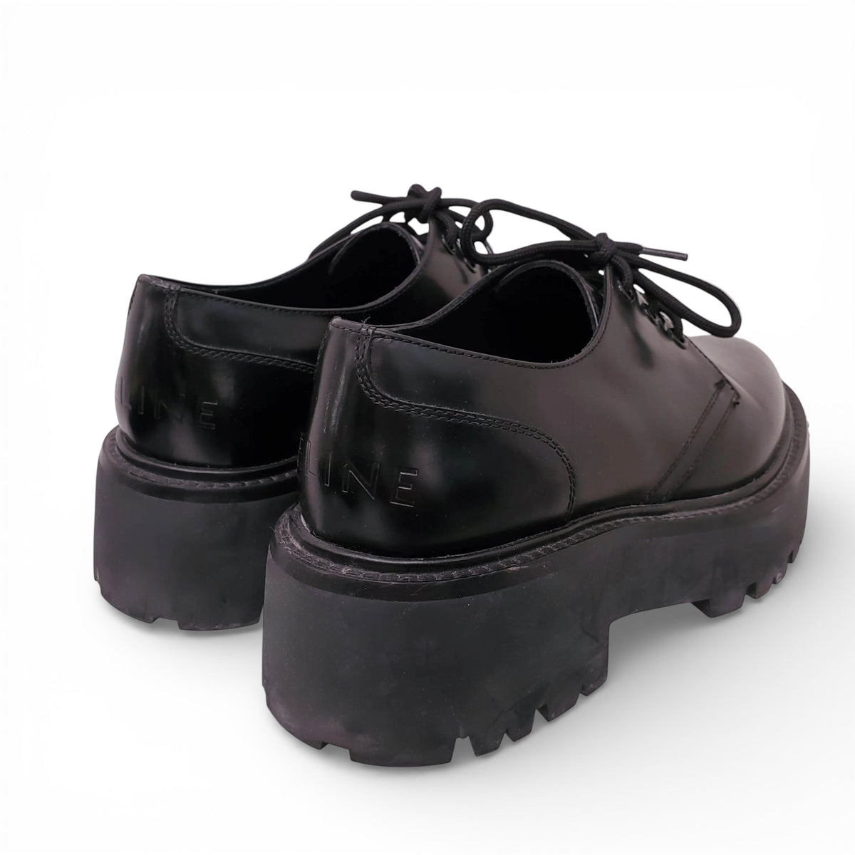 CELINE BLACK CHUNKY STUDDED LOGO OXFORDS - SIZE 39