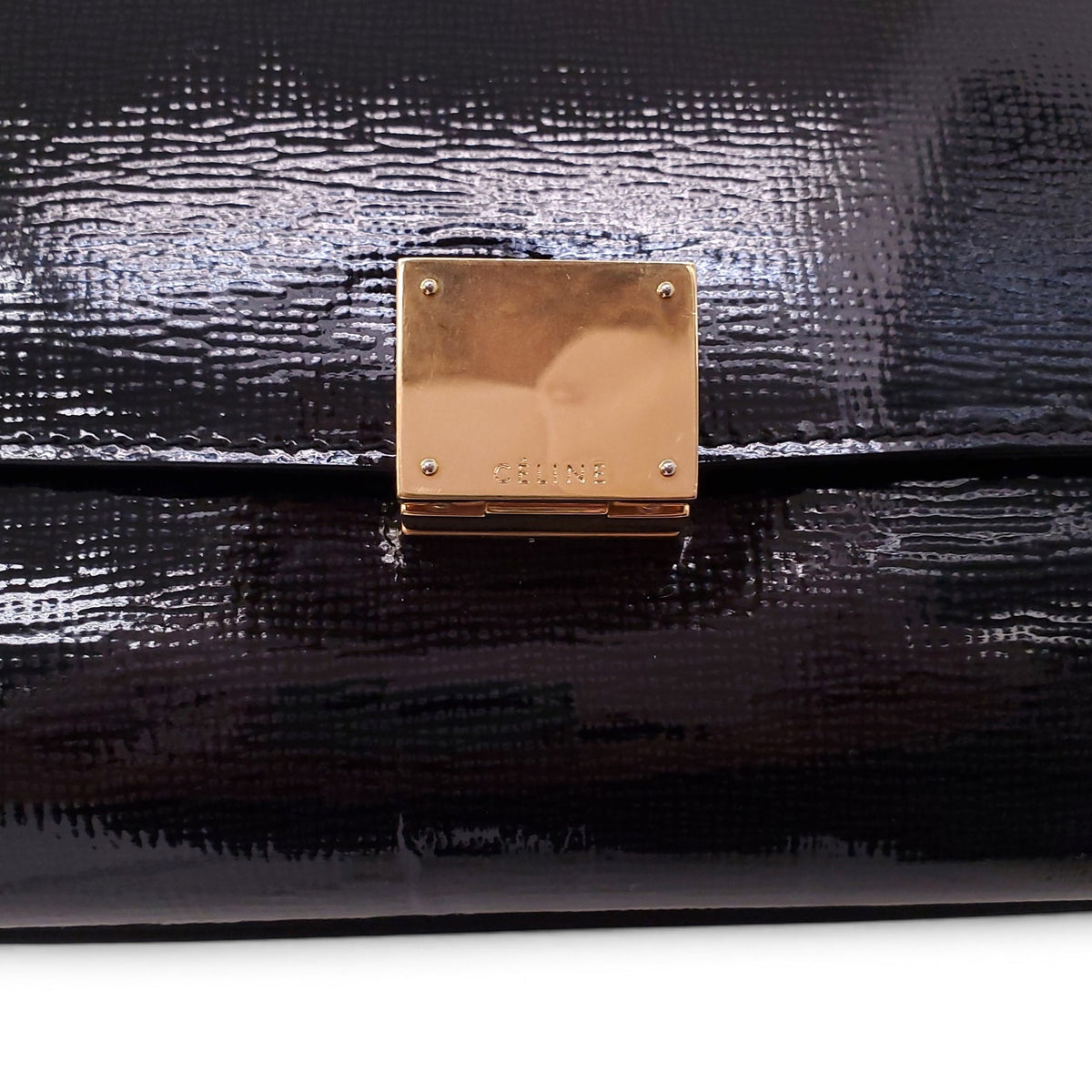 CELINE BLACK PATENT TRAPEZE BAG