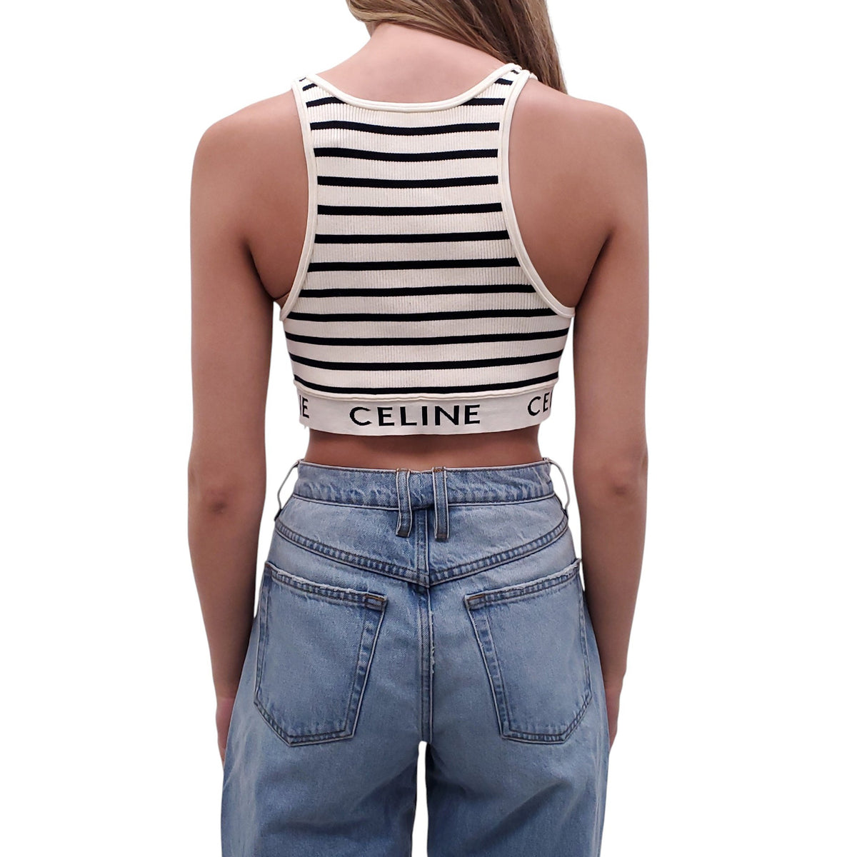 CELINE STRIPED LOGO BRALETTE TOP - SIZE L