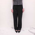 CHANEL BLACK FELT TROUSERS WITH LEATHER AND LOGO DETAIL - SIZE 42