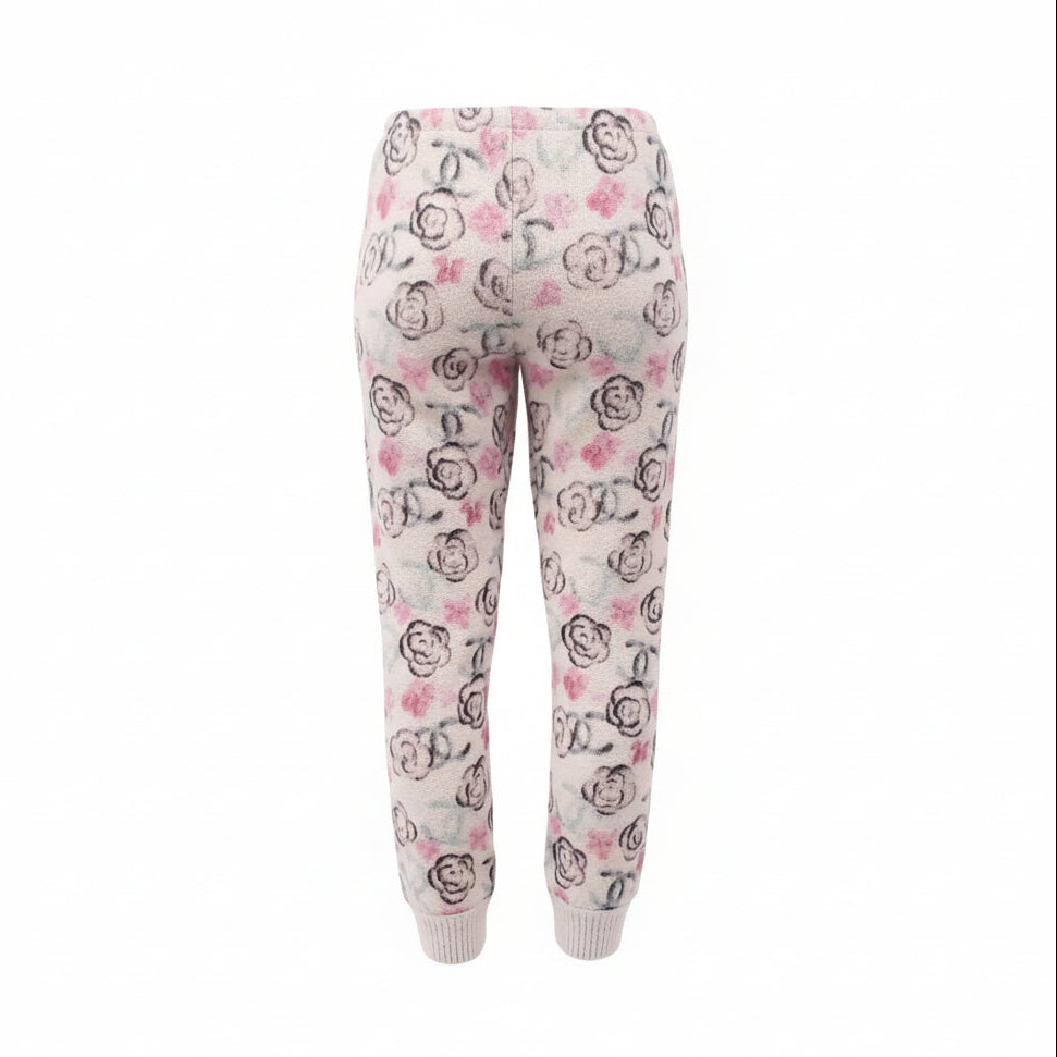 CHANEL CREAM AND PINK CASHMERE FLORAL PANTS - SIZE 38