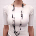 CHANEL GREY PEARL NECKLACE WITH METALLIC STRING DETAIL