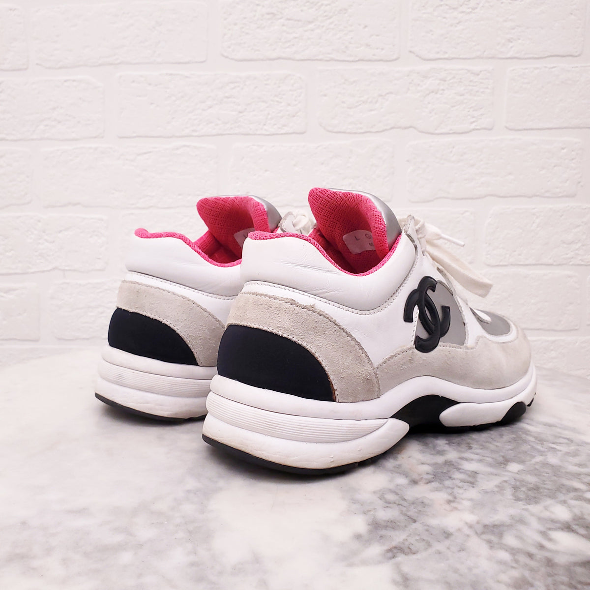 CHANEL PINK, SILVER AND WHITE SNEAKERS - SIZE 35