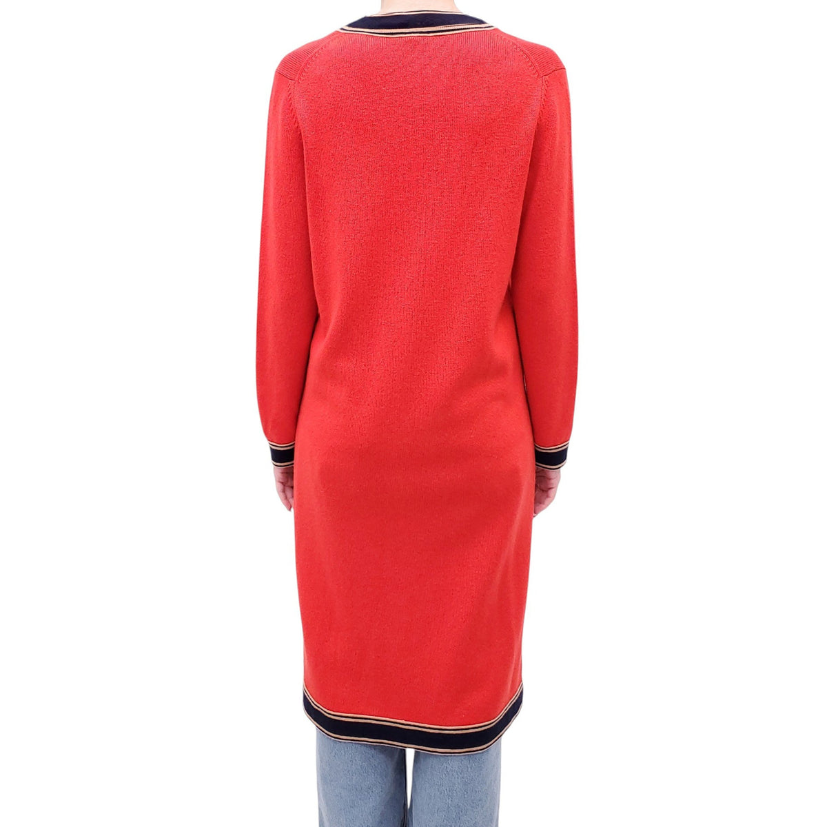 CHANEL RED CASHMERE LONG CARDIGAN WITH LOGO BUTTONS - SIZE 38