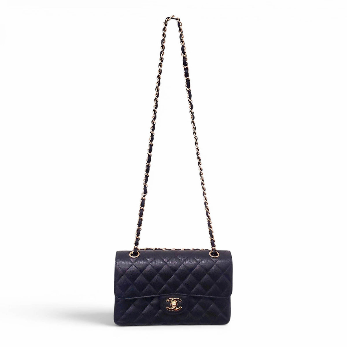 CHANEL SMALL BLACK CAVIAR LEATHER FLAP BAG