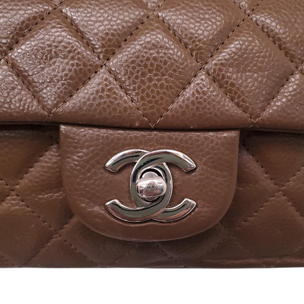 CHANEL TAUPE CAVIAR QUILTED MINI RECTANGULAR FLAP BAG