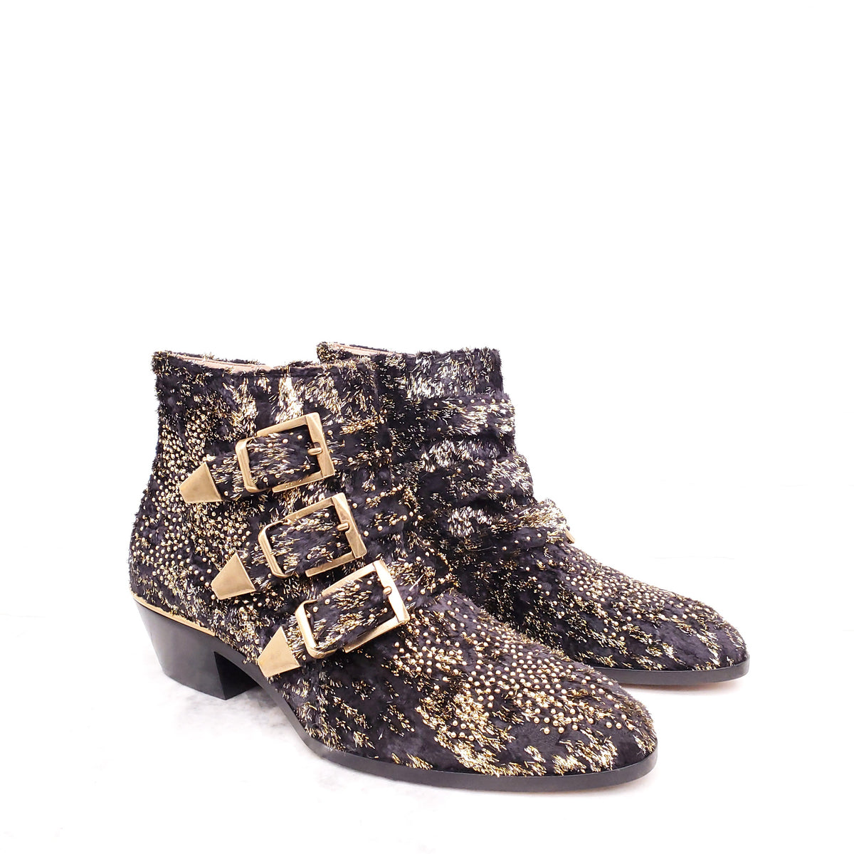 CHLOE METALLIC SUZANNE BOOTIES - SIZE 36.5