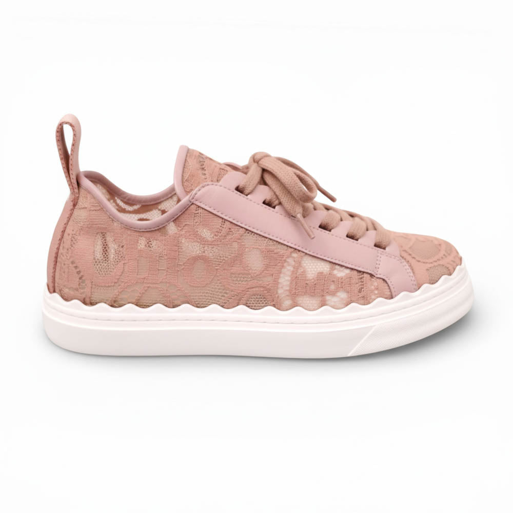 CHLOÉ SCALLOPED LACE LOGO SNEAKERS - SIZE 40