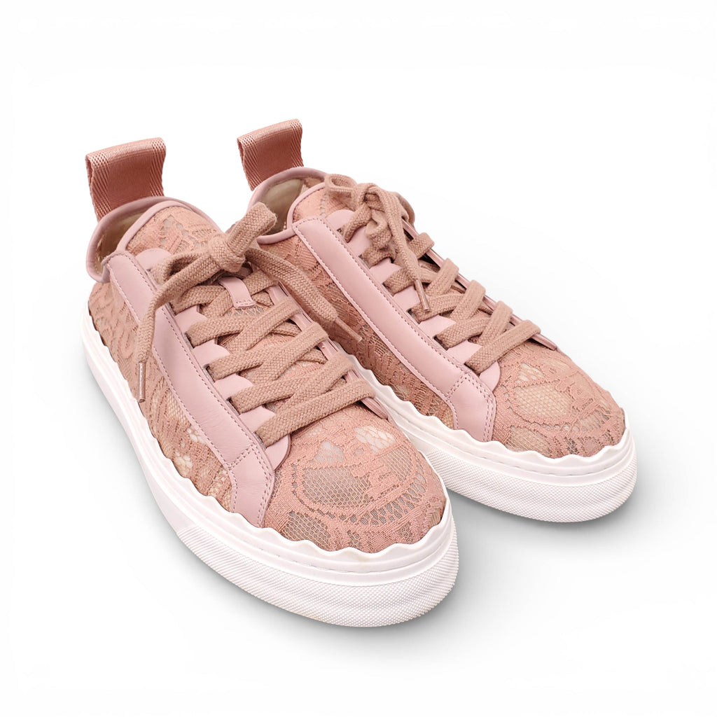 CHLOÉ SCALLOPED LACE LOGO SNEAKERS - SIZE 40
