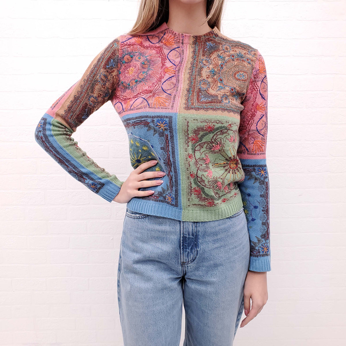 CHRISTIAN DIOR WOOL PRINTED SWEATER - SIZE 4