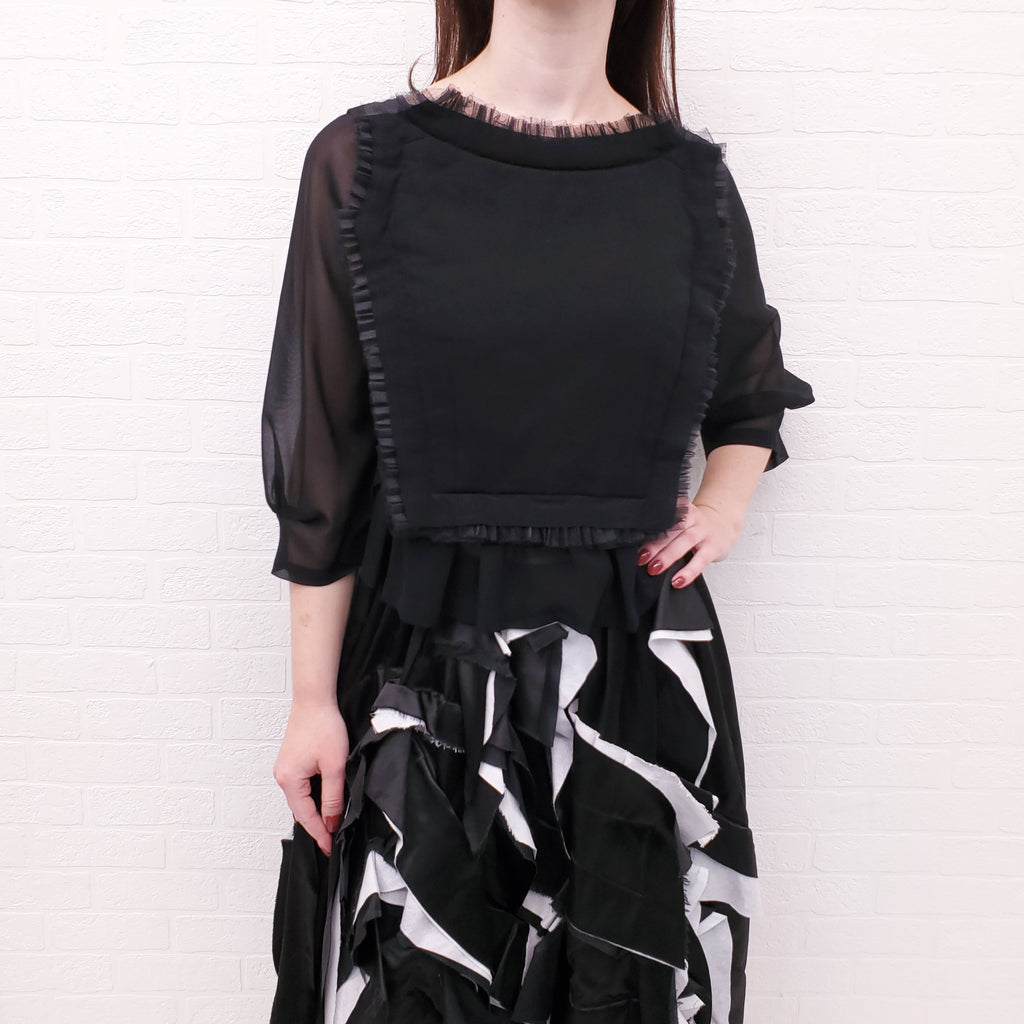 COMME DES GARÇONS BLACK SHEER RUFFLE BLOUSE - SIZE S