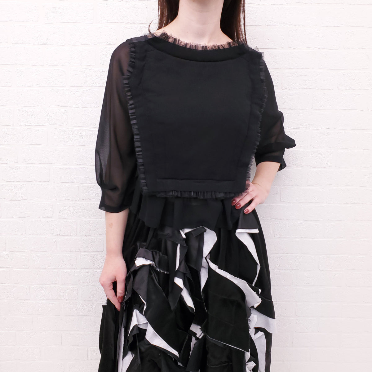 COMME DES GARÇONS BLACK SHEER RUFFLE BLOUSE - SIZE S