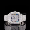 Cartier Santos Multicolor Roman Numerals Full Pave Dial Diamond Bezel Fully Iced Moissanite Diamond