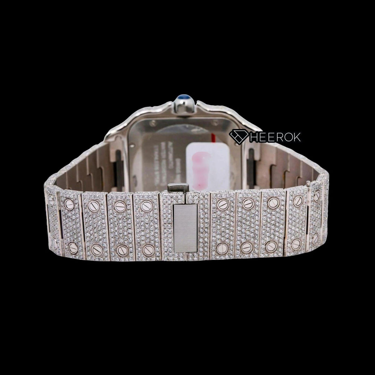 Cartier Santos White Dial Roman Numerals Diamond Bezel Fully Iced Out Moissanite Diamond Watch