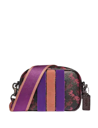 Coach Camera Bag 16 With Horse And Carriage Print And Varsity Stripe