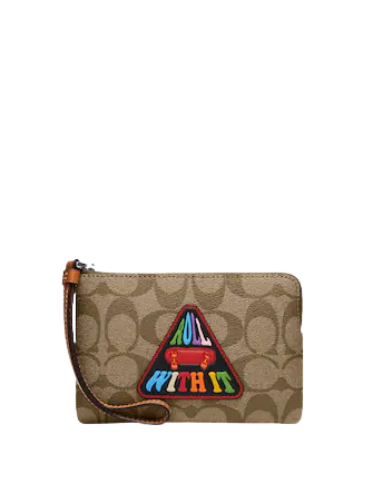 Coach Corner Zip Wristlet In Signature Canvas With Patch