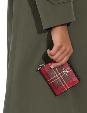 Coach Snap Wallet With Tartan Plaid Print