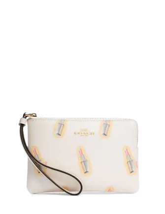 Coach Corner Zip Wristlet With Lipstick Print