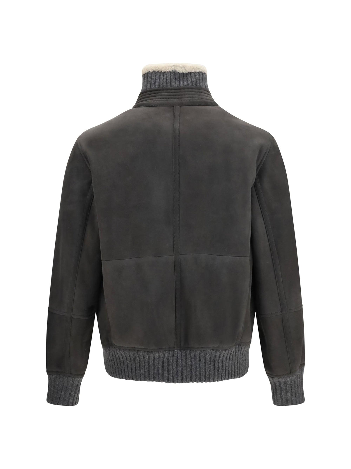 Brunello Cucinelli Men Shearling Jacket With Zip And High Neck