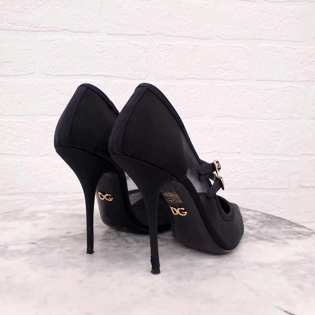 DOLCE & GABBANA BLACK MESH DOUBLE STRAP HEELS - SIZE 40