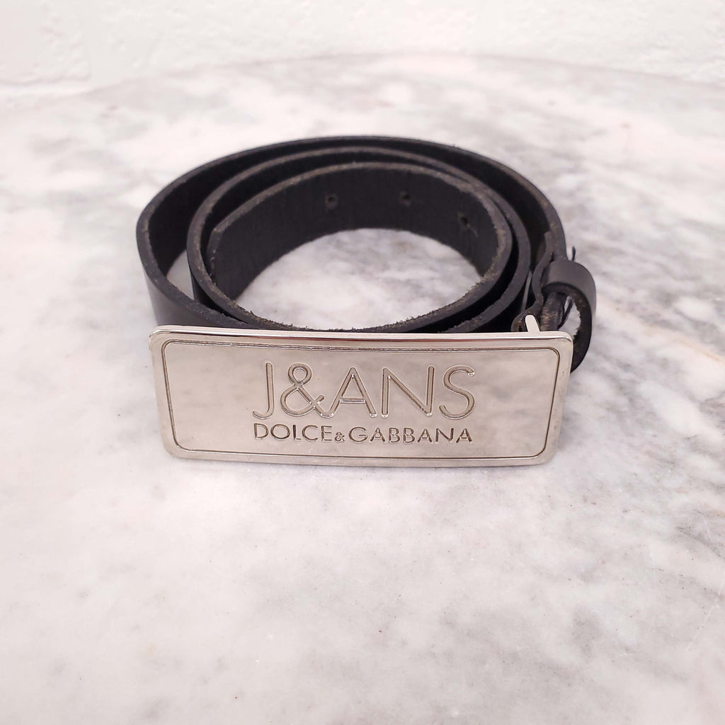 DOLCE & GABBANA 'J&ANS' BLACK LOGO BELT - SIZE 65