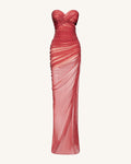 Mia Strapless Sheer Glitter Gown - Scarlet