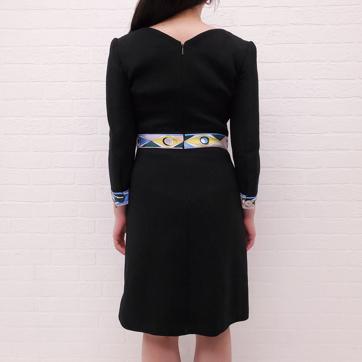 EMILIO PUCCI BLACK WOOL DRESS WITH PATTERNED DETAIL - SIZE 40