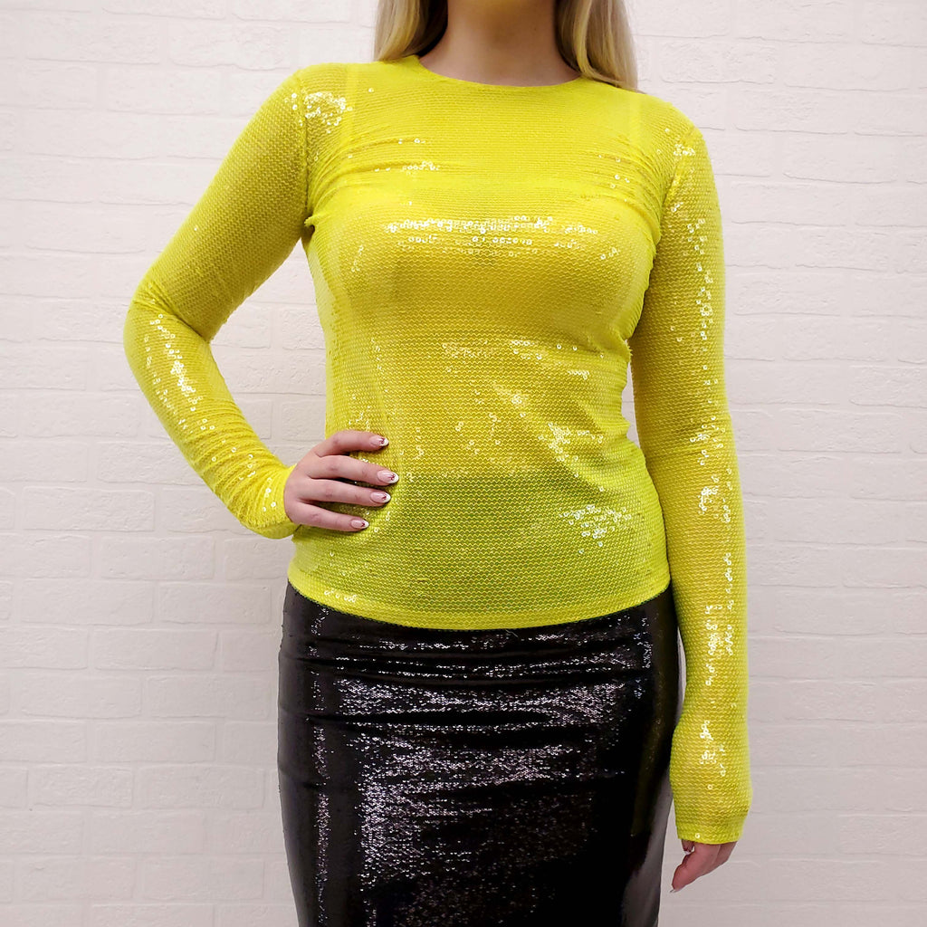 EMILIO PUCCI YELLOW NEON SEQUIN TOP - SIZE 44