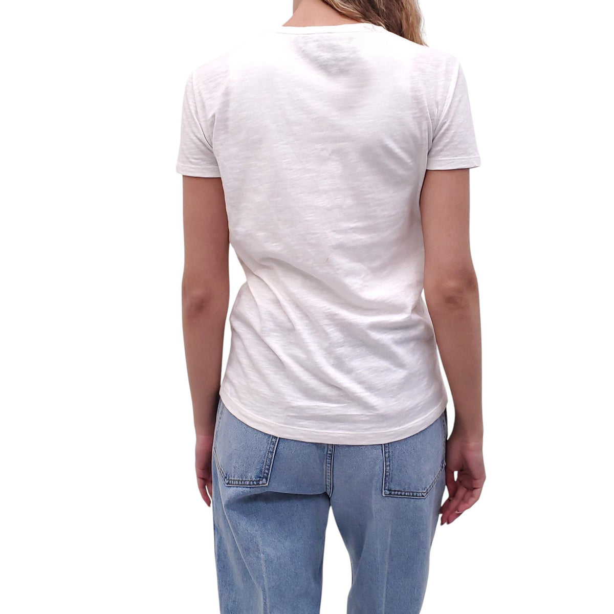 EMPORIO ARMANI WHITE T-SHIRT WITH BLACK FLOWER DETAIL - SIZE 40